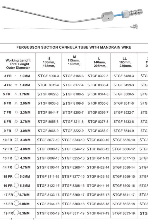 FERGUSSION SUCTION CANNULA TUBE WITH MANDRAIN WIRE