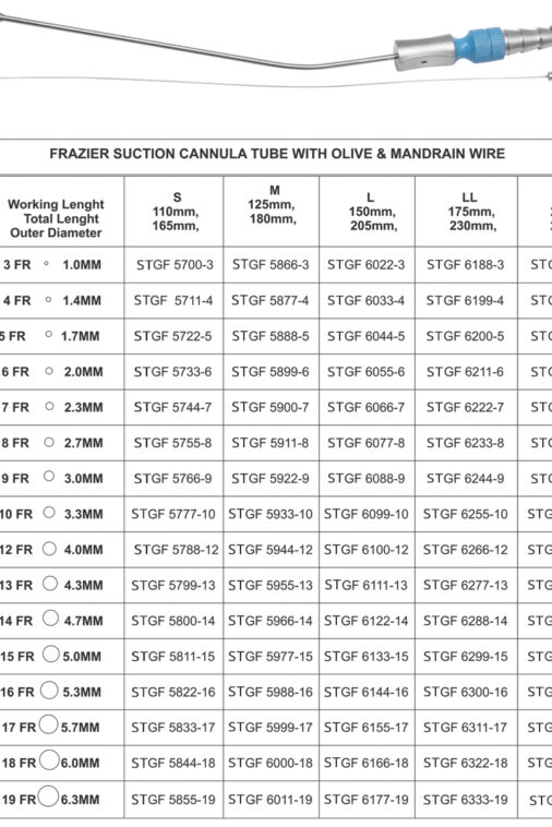 FRAZIER SUCTION CANNULA TUBE WITH OLIVE & MANDRAIN WIRE