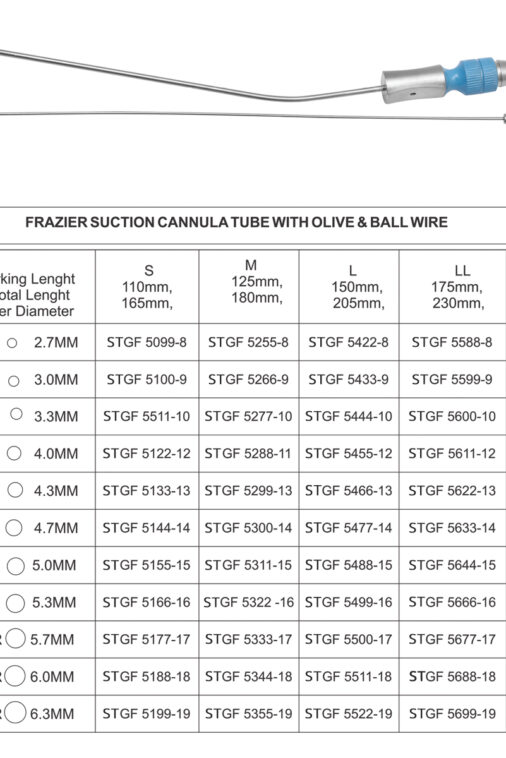 FRAZIER SUCTION CANNULA TUBE WITH OLIVE & BALL WIRE