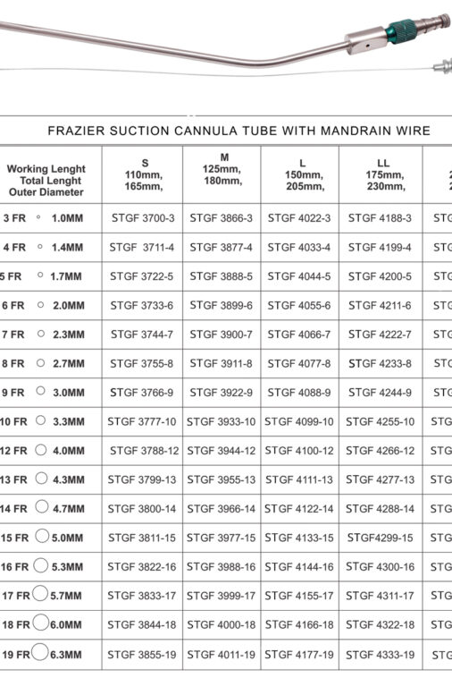 FRAZIER SUCTION CANNULA TUBE WITH MANDRAIN WIRE