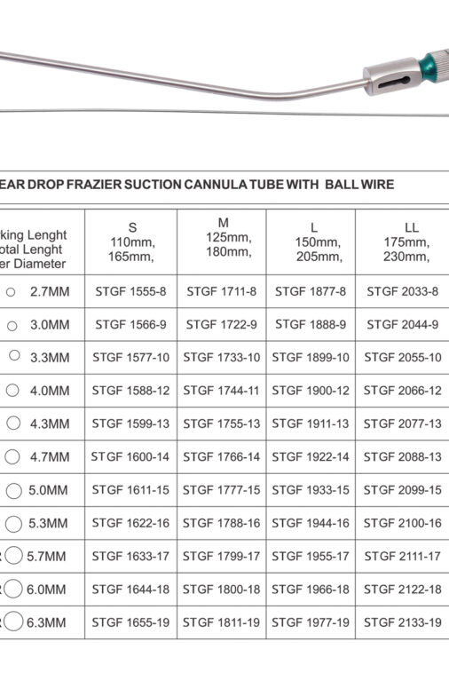 TEAR DROP FRAZIER SUCTION CANNULA TUBE WITH MANDRAIN WIRE