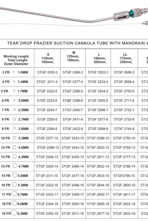 TEAR DROP FRAZIER SUCTION CANNULA TUBE WITH BALL WIRE