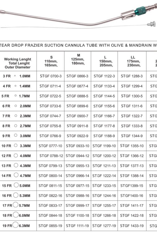 TEAR DROP FRAZIER SUCTION CANNULA TUBE WITH OLIVE & MANDRAW WIRE