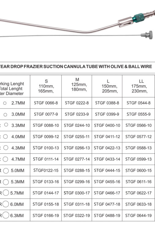 TEAR DROP FRAZIER SUCTION CANNULA TUBE WITH OLIVE & BALL WIRE