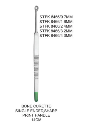 BONE CURETTE SINGLE ENDED,SHARP PRINT HANDLE
